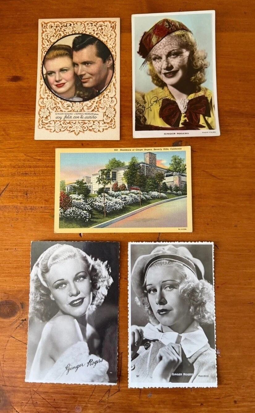 Vintage Ginger Rogers Memorabilia Lot 5 Postcards Photo Cards Classic Hollywood